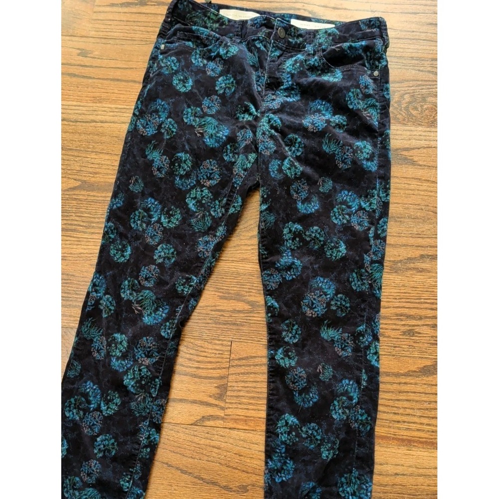 Anthropologie Pilcro Dark Floral Velvet Skinny Pants Sz 28 Boho Romantic Goth